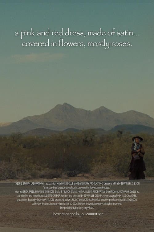a pink and red dress, made of satin… covered in flowers, mostly roses (2026) poster